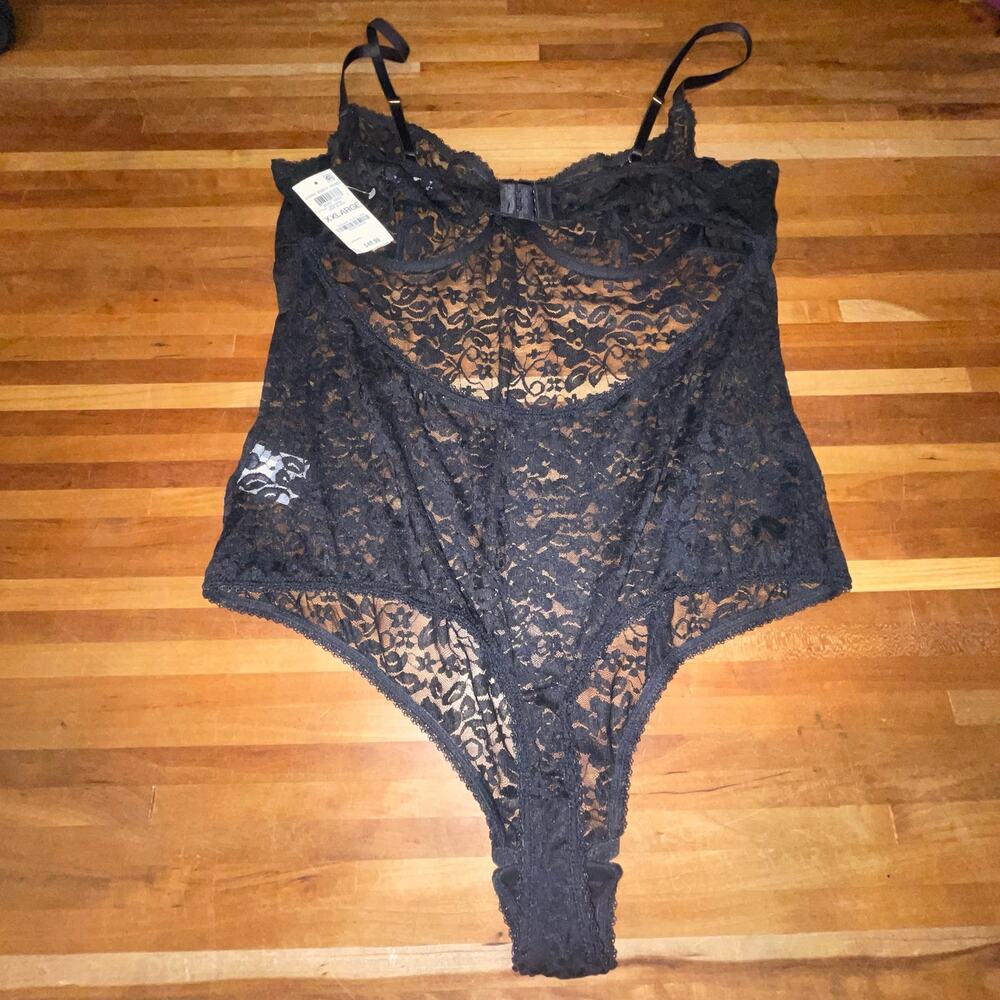 I.N.C. Sheer Lace Cup Lingerie Bodysuit black XXL - Picture 7 of 9